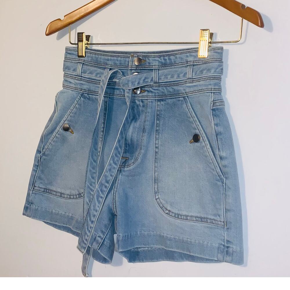 FRAME Triple Tie-waist Denim Shorts In Mahoney sz 24 - Picture 7 of 10